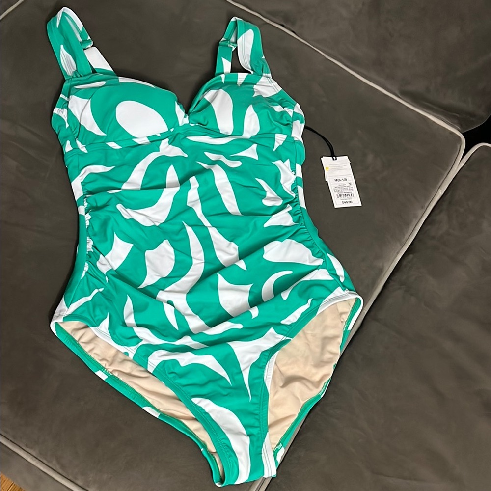 Green and White womens One Piece Swimsuit